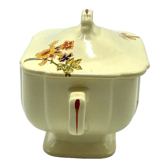 Homer Laughlin1930s Lidded Sugar Bowl Columbine Century Floral Pottery Ceramic W - Picture 2 of 10